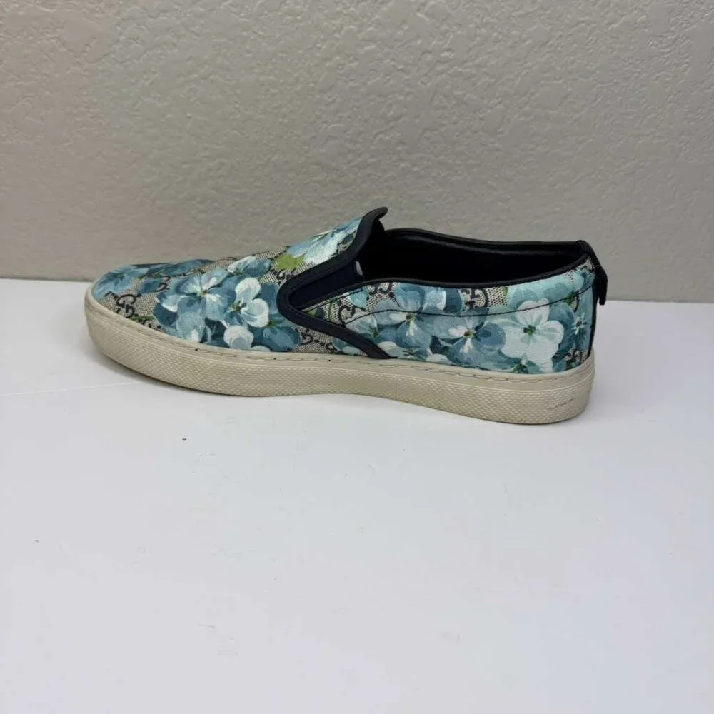 Mens Gucci Sneakers/GG Blooms/Broola/Slip-on/PVC Canvas Blue Floral Pattern - Picture 6 of 10